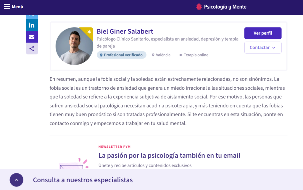 Biel Giner en Psicología y Mente
